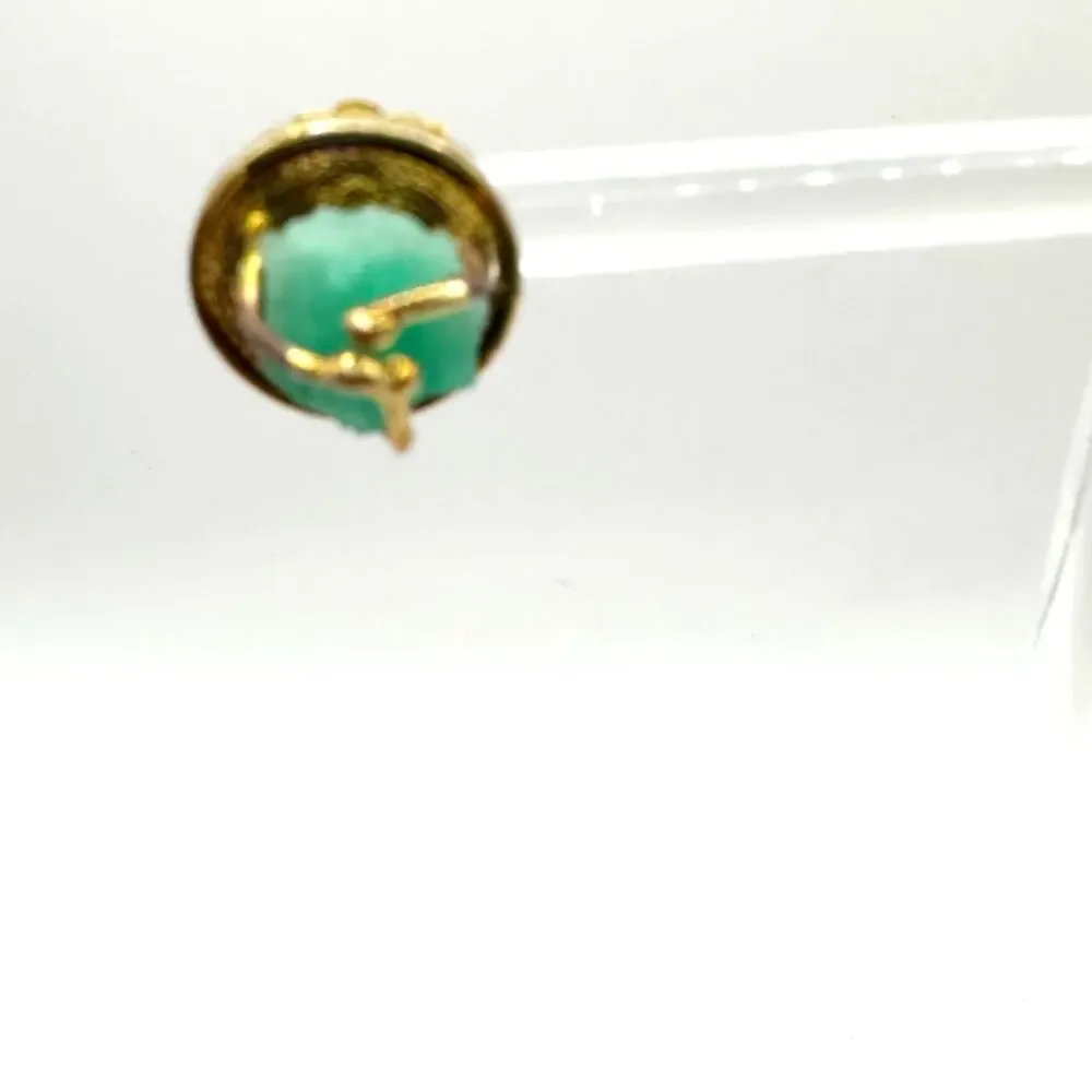 Asian Inspired Green Stone Nugget Pierced Stud Earring Unique Pierced Jewelry